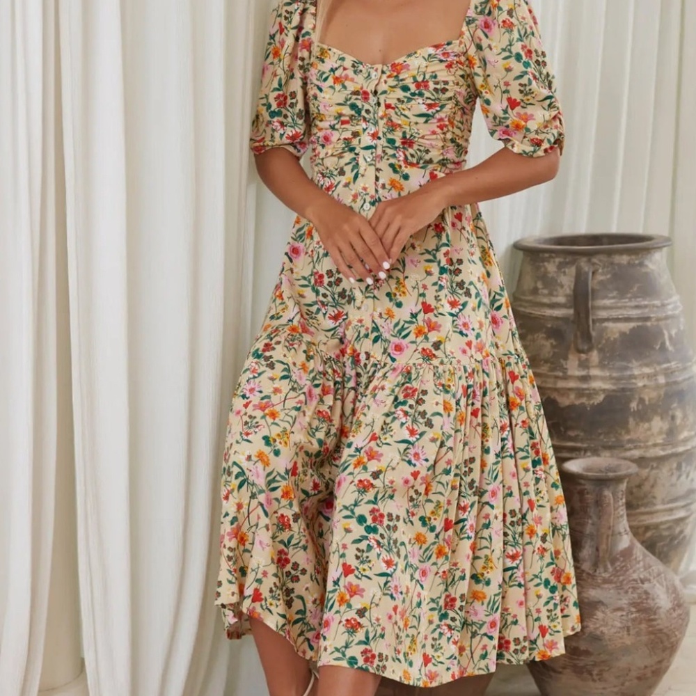Balielf Lilit Cream Ruffled Tiered Midi Sundress